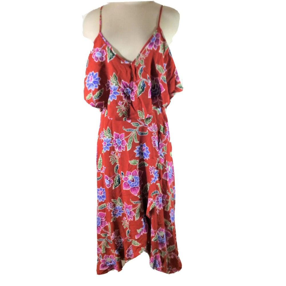NWT Forever 21 Maxi Dress Sz M Cold Shoulder V-Neck Floral Ruffle High Low